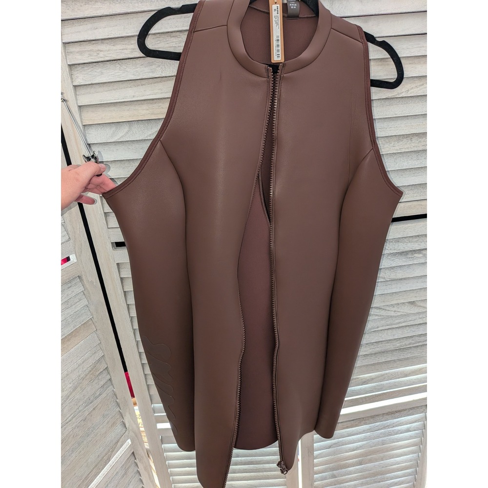 SKIMS Faux Leather Mock Neck Swim Dress Espresso Brown Full Zip Racerback NEW - Picture 5 of 7